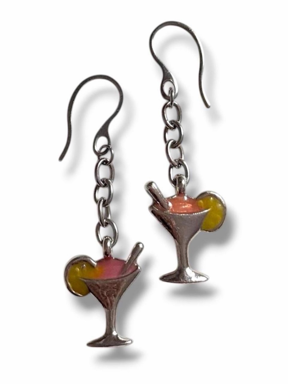 stainless steel vintage reworked martini / margarita charm dangle earrings